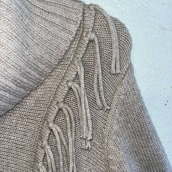 Womens Chico's Colorblock Cowl-Neck Fringe-Trim Sweater Pullover Tan Size 3 - Picture 7 of 10